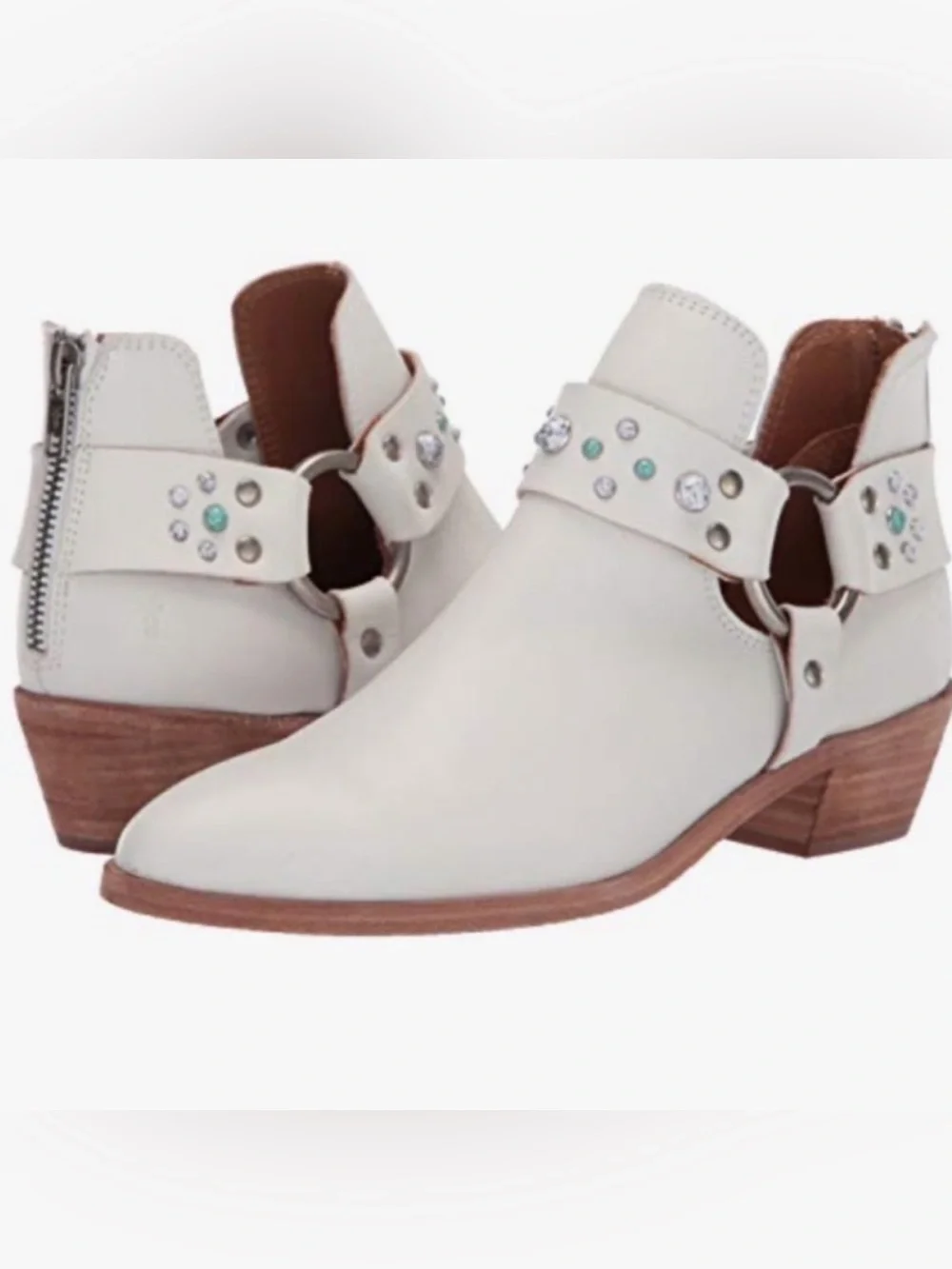Frye Ray Stone harness zip leather boots bootie size 7 white